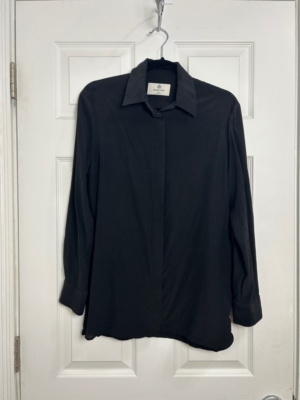 Babaton Black Silk Relaxed Fit Collared Shirt